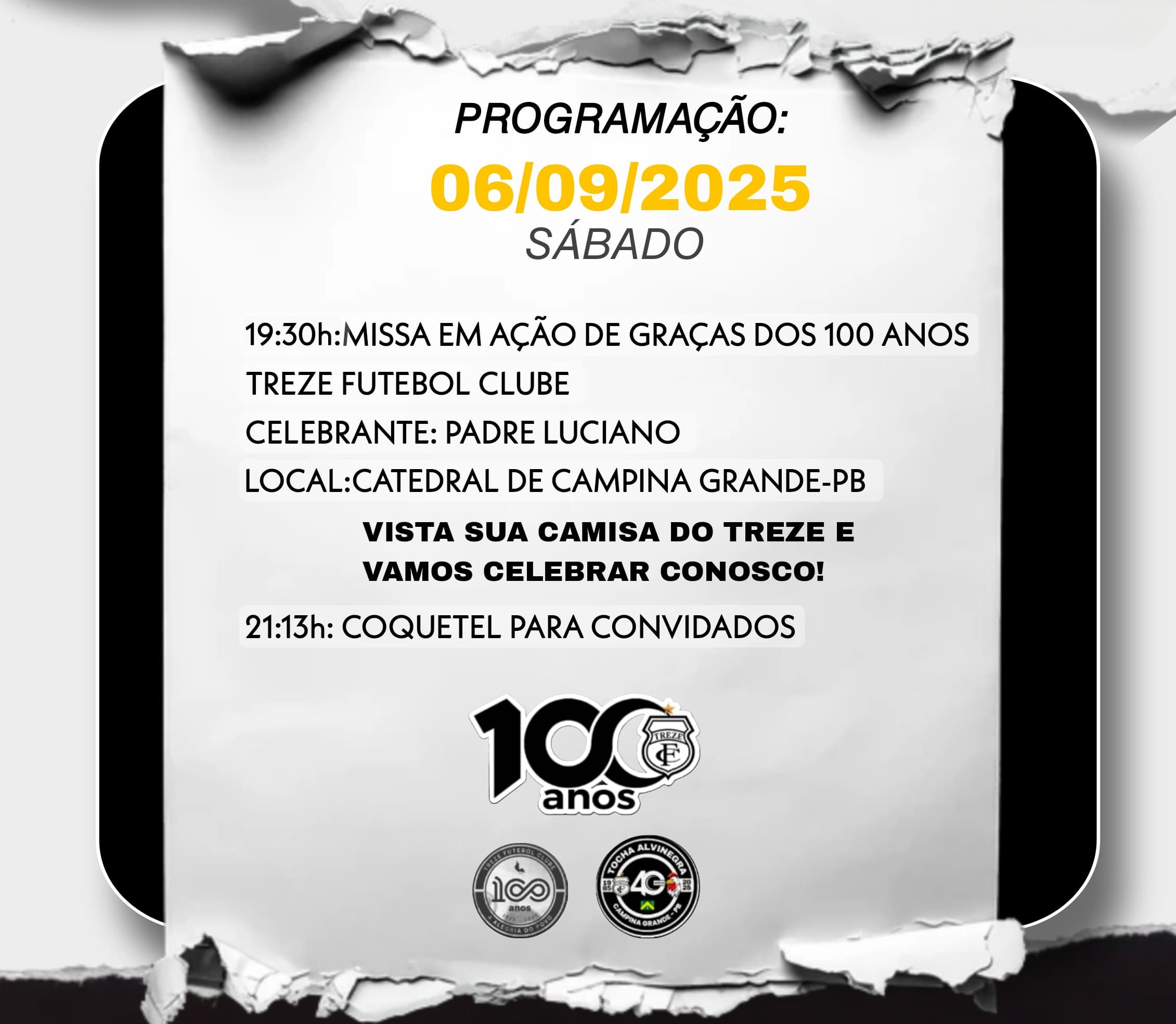 Programação do centenário do Treze no sábado