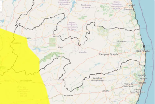 
				
					Inmet emite alerta de perigo potencial de chuvas intensas para cidades do Sertão da Paraíba
				
				