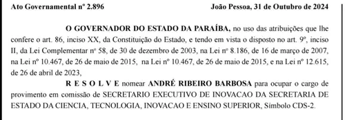 
				
					Após disputar a prefeitura de Campina Grande, André Ribeiro volta ao Governo do Estado
				
				