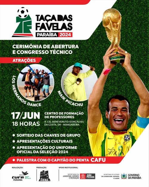 
				
					Congresso técnico da Taça das Favelas Paraíba 2024 acontece em João Pessoa com a presença de Cafu
				
				