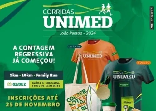 
				
					Corrida da Unimed JP acontecerá no dia 1º de dezembro e tem percurso para crianças
				
				