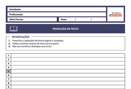 
				
					Folha de redação do Enem em PDF: imprima e treine para a prova
				
				