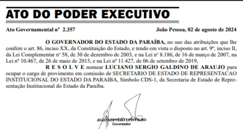 
				
					Galdino emplaca irmão na Secretaria de Representação Institucional do Governo, em Brasília
				
				