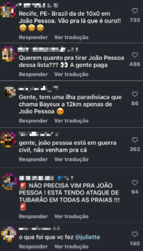 
				
					Internautas se dividem em post viral que classifica João Pessoa como tendência do turismo
				
				