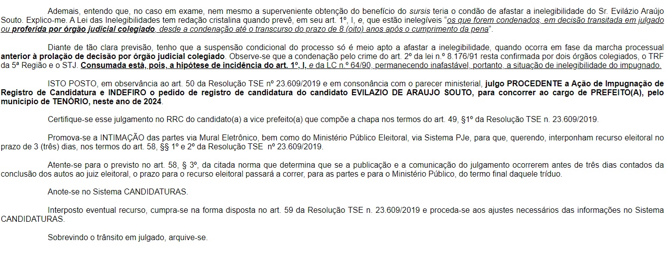 
				
					Na Paraíba: juíza indefere registro de candidatura de ex-prefeito
				
				