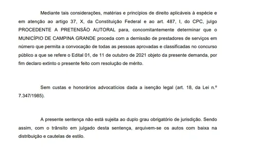 
				
					Justiça manda prefeitura de Campina dispensar contratados e convocar aprovados em concurso
				
				