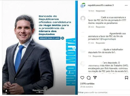 
				
					PEC contra escala 6x1: deputados federais da Para�ba s�o cobrados para assinar proposta
				
				