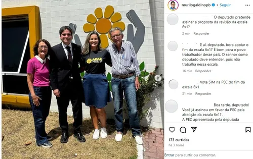 
				
					PEC contra escala 6x1: deputados federais da Para�ba s�o cobrados para assinar proposta
				
				