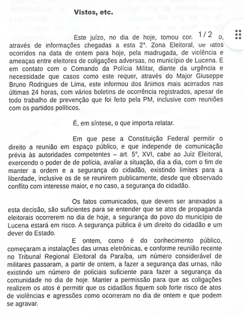 
				
					Prefeito de Lucena é levado à delegacia após denúncia de ato de campanha irregular; gestor nega
				
				