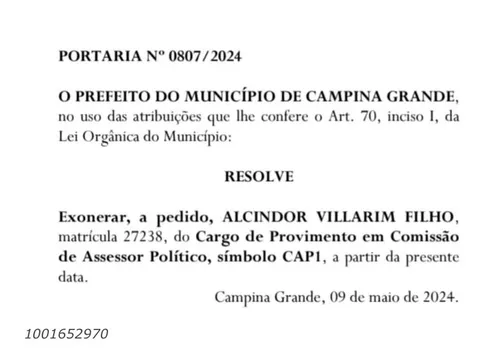 
				
					Presidente do partido de Romero é exonerado da prefeitura de Campina Grande
				
				