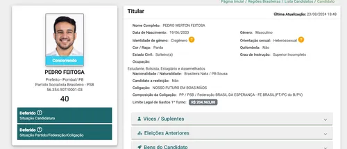 
				
					Saiba quem são os candidatos mais velho e mais jovem nas Eleições 2024 na Paraíba
				
				