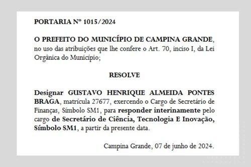 
				
					Secretário de Finanças é nomeado para chefiar mais duas secretarias em Campina Grande
				
				