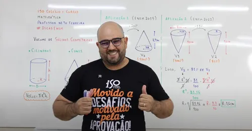 
				
					Videoaula de matemática explica como resolver questões sobre volume de cilindros e cones
				
				