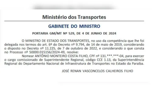 
				
					DNIT em família: sai Arnaldo Monteiro e entra irmão na chefia da Paraíba
				
				