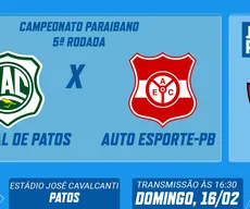 Nacional de Patos x Auto Esporte-PB pelo Paraibano 2025: assista ao vivo no Jornal da Paraíba