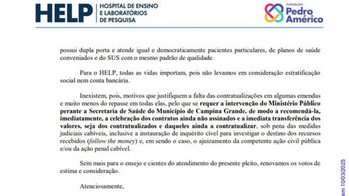 
				
					Hospital cobra R$ 33 milhões da prefeitura de Campina Grande; gestão nega dívida
				
				