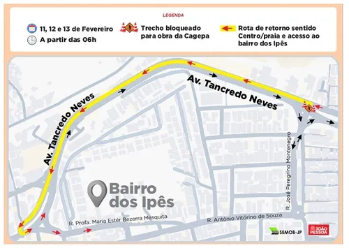 
				
					Obra interdita retorno da Avenida Tancredo Neves, em João Pessoa, a partir desta terça-feira (11)
				
				