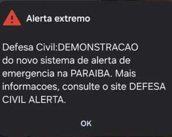 Mensagem de alerta de desastre é teste de novo sistema da Defesa Civil