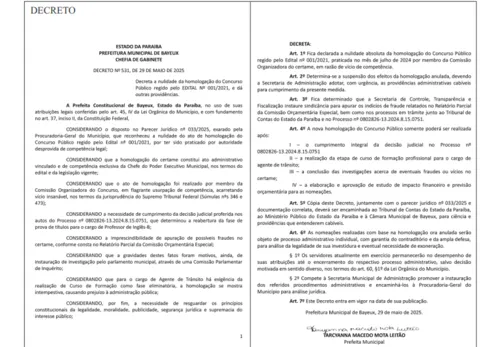 					Prefeitura de Bayeux anula homologação de concurso e suspende nomeações de aprovados				