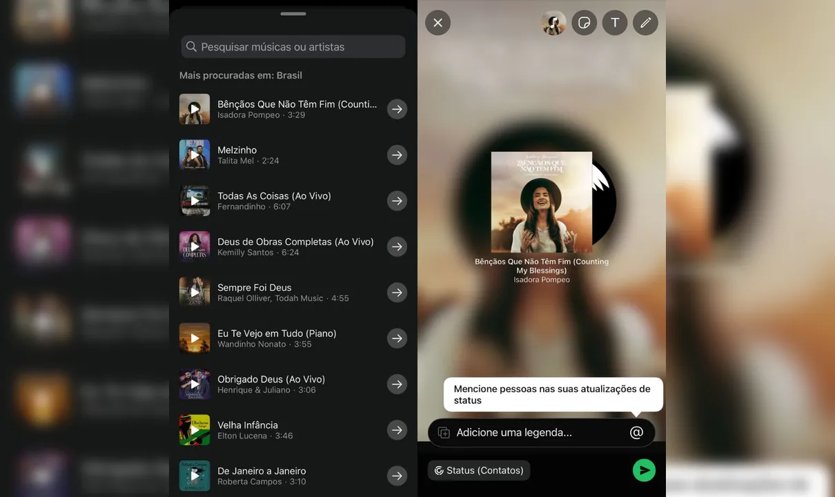 Nova atualização do WhatsApp permite colocar música no status; veja como funciona