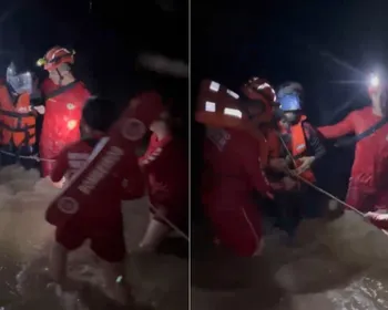 Casal é resgatado após ficar ilhado durante cheia de rio no Sertão da Paraíba; VÍDEO