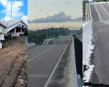 Vídeo mostra danos após trecho de ponte ceder em Santa Rita, na Grande João Pessoa