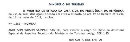 
				
					Após deixar FNDE, paraibano é nomeado para Ministério do Turismo
				
				
