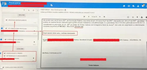 
				
					Apuração no TJPB: documentos mostram que servidores arquivaram processos a mando de juízes
				
				