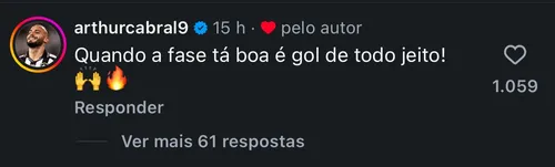 
				
					Arthur Cabral comemora gol e gravidez da esposa: "Quando a fase tá boa é gol de todo jeito"
				
				