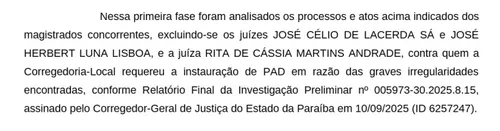 
				
					CNJ constata indícios de manipulação de produtividade de juízes da Paraíba e quer esclarecimentos
				
				