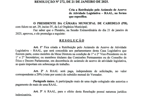 
				
					Câmara de Cabedelo cria 'verba extra' para vereadores e Auditoria do TCE recomenda suspensão
				
				