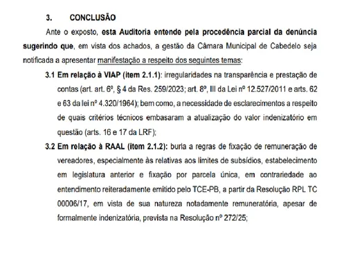 
				
					Câmara de Cabedelo cria 'verba extra' para vereadores e Auditoria do TCE recomenda suspensão
				
				