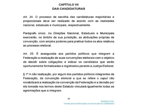 
				
					Candidatura da Federação União Progressista na Paraíba dependerá de aval nacional, prevê estatuto
				
				