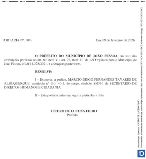 
				
					Cícero exonera Diego Tavares da Secretaria de Direitos Humanos
				
				