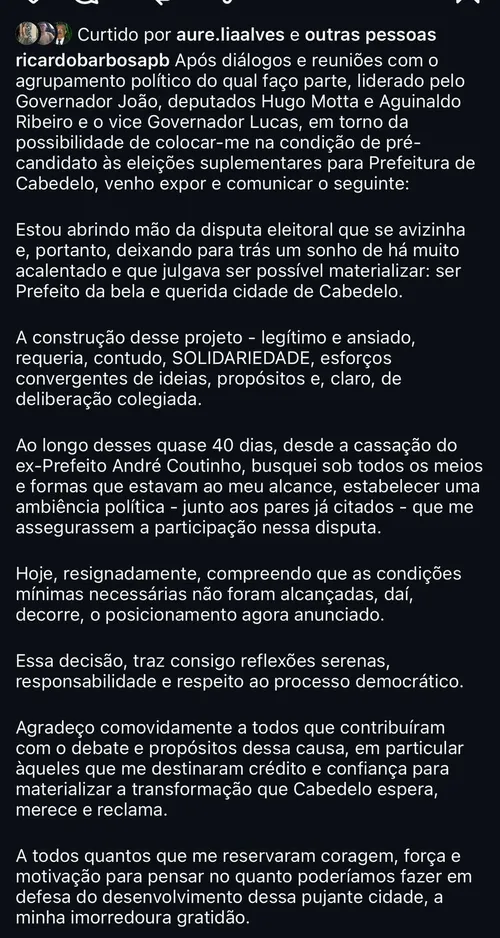 
				
					Com medo de sofrer derrota em 'prévia' de Cabedelo, Governo rifa pela segunda vez Ricardo Barbosa
				
				