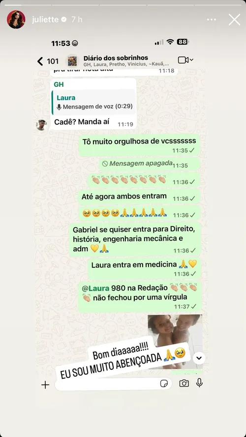 
				
					Juliette comemora resultado dos sobrinhos no Enem 2025: ‘Orgulhosa de vocês’
				
				