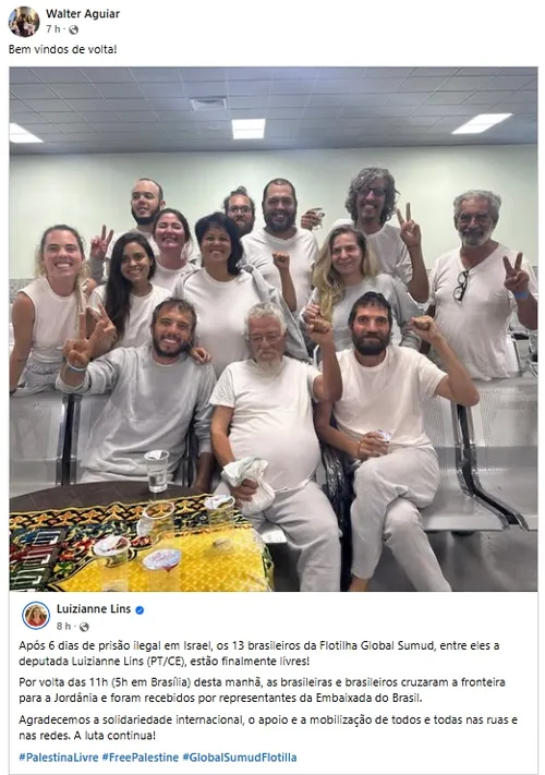 
				
					Paraibano é um dos ativistas brasileiros libertados em Israel por integrar flotilha rumo a Gaza
				
				