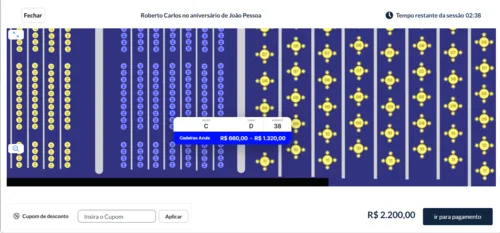 
				
					Roberto Carlos em João Pessoa: ingressos para área VIP vão de R$ 300 a R$ 2.200
				
				