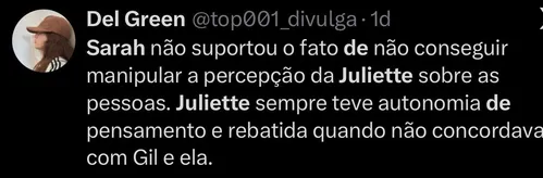 
				
					Sarah fala de Juliette e internet reage
				
				