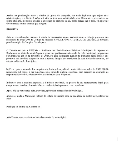 
				
					Servidores da Saúde iniciam greve em Campina Grande; Justiça declara ilegalidade do movimento
				
				