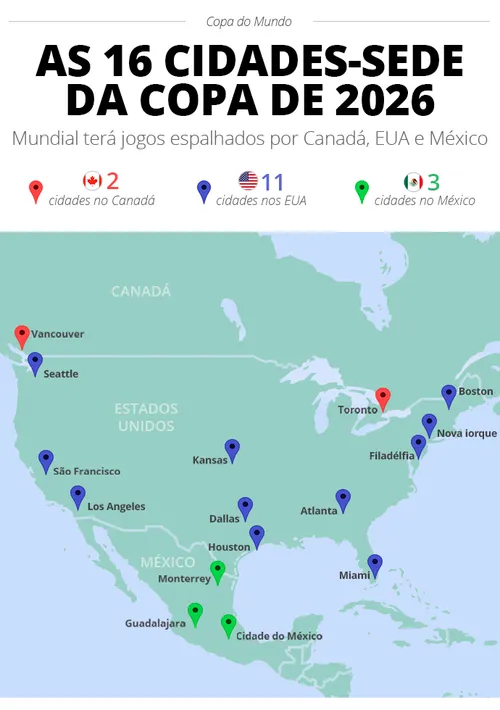 
					Copa do Mundo 2026: conheça os estádios que vão receber os jogos do torneio
				
				