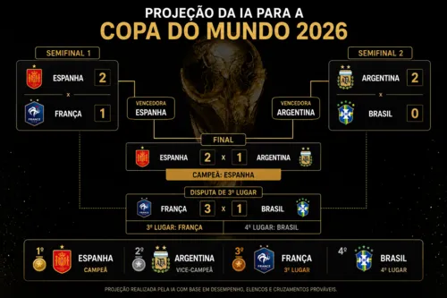 
					Copa do Mundo 2026: IA aponta seleção conquistando o bicampeonato e Brasil caindo na semifinal
				
				