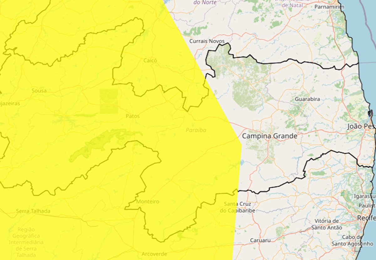Baixa umidade do ar: Inmet renova alerta para mais de 120 cidades da Paraíba; veja lista