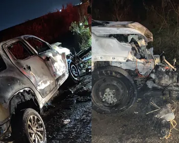 Acidente entre caminhonete e moto provoca incêndio na PB-057, Litoral Norte da Paraíba