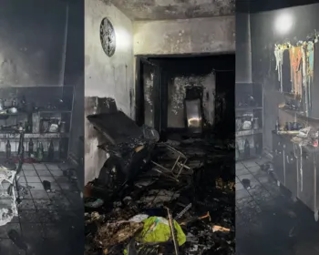 Mulher e crianças são socorridas após incêndio destruir apartamento em Patos