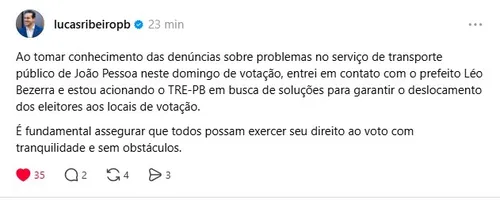 
					Lucas e Léo Bezerra trocam cobranças para problemas no transporte de eleitores em João Pessoa
				
				