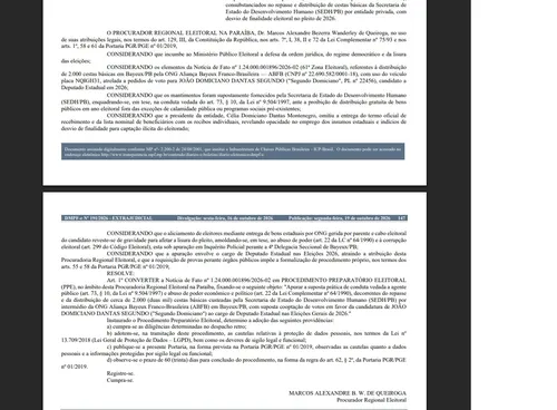 
					MP apura compra de votos com 2 mil cestas básicas em benefício de Segundo Domiciano, do PL
				
				