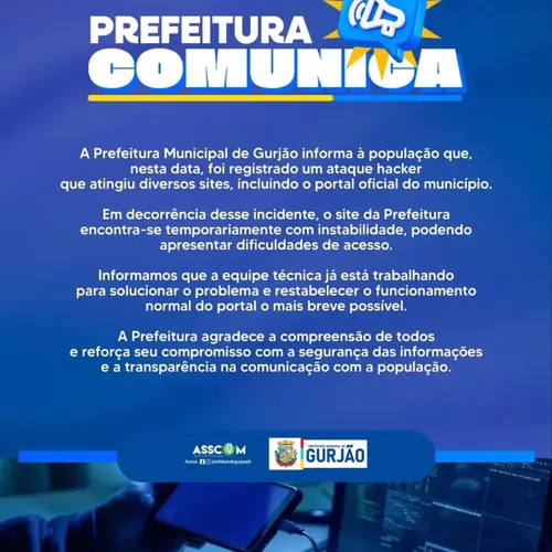 
					Prefeitura de Gurjão sofre ataque hacker e site fica instável
				
				