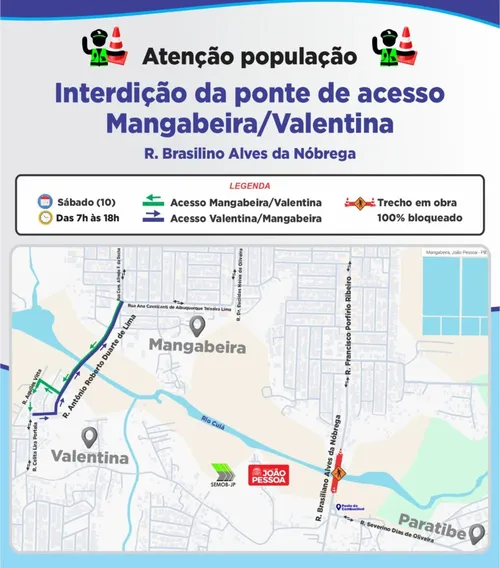
					Trânsito é interditado em ladeira na Zona Sul de João Pessoa para obras de ponte do Rio Cuiá
				
				