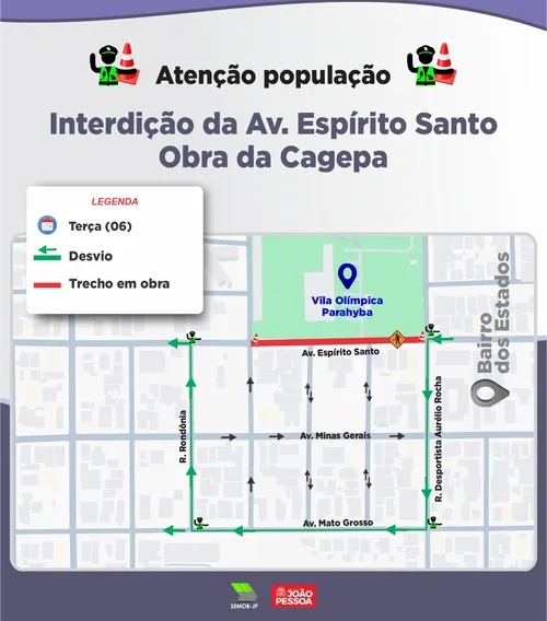 
					Trecho da Avenida Espírito Santo será interditada por 30 dias para obra de esgoto em João Pessoa
				
				